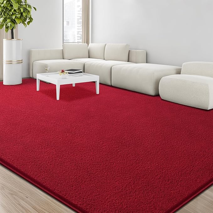 Large Area Rugs for Living Room Bedroom, 5x8 Feet Burgundy Red Rug, Minimalist Modern Shag Rug, Soft Thick Memory Foam Indoor Carpet, Non-Slip Washable Rug for Boys Girls Dorm Nursery Room Home Decor