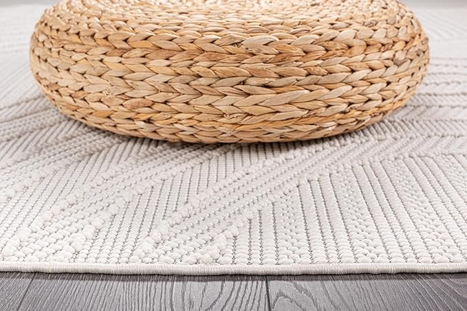 CAMILSON Micro Loop Rug 4x6 Modern Luxury Geometric Arch Area Rugs Soft High and Low Pile Stain Resistant Easy-Cleaning Non-Shedding for Living Room Office Indoor Carpet (4 x 6 / White)