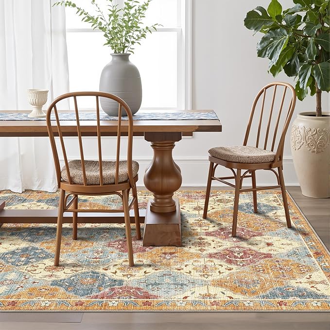 LUMI Washable Area Rug 5x8 for Living Room, Ultra Soft Stain Resistant Carpet with Non Slip Rubber Backing, Non-Shedding Low Pile Rugs for Bedroom, Dining Room, Indoor, Office