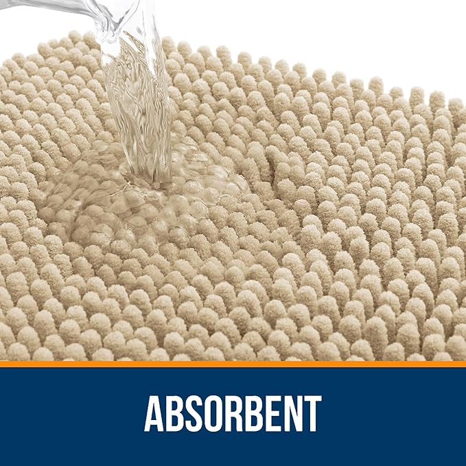 OLANLY Bathroom Rugs 70x24, Extra Soft Absorbent Chenille Bath Rugs, Rubber Backing Quick Dry, Machine Washable Bath Mats for Bathroom Floor, Tub and Shower, Home Decor Accessories, Beige