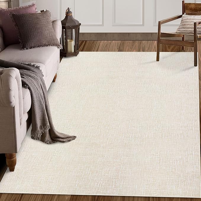 RUGSREAL Bedroom Area Rug 4x6 Modern Abstract Area Rug Stain Resistant Small Living Room Rug Contemporary Dining Room Rug Non-Slip Solid Rug Aesthetic Accent Floor Carpet for Kitchen Office, Cream
