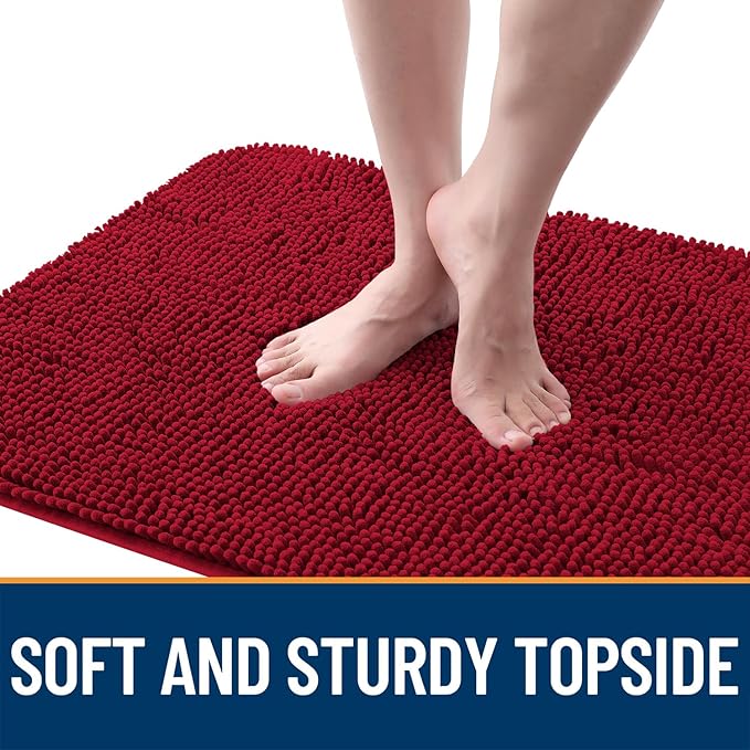 OLANLY Dog Door Mat for Muddy Paws 44x32, Absorbs Moisture and Dirt, Absorbent Non-Slip Washable Doormat, Quick Dry Chenille Mud Mat for Dogs, Entry Indoor Entryway Carpet for Inside Floor, Red