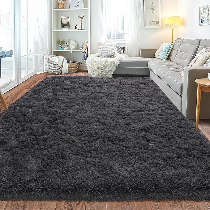 Upgrade Non-Slip Plush Rugs for Living Room, Soft Shaggy Carpets for Living Room, Fuzzy Rugs for Kids' Room, Perfect Decor for Modern Home Charcoal 8x10 Feet