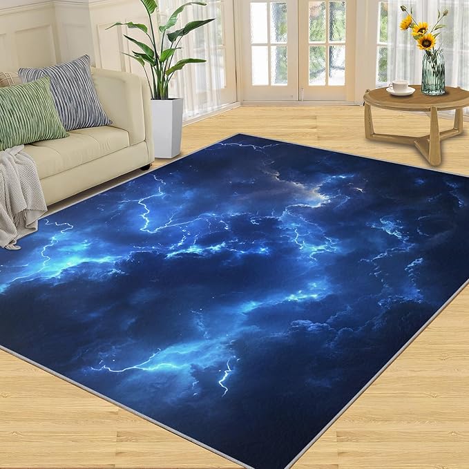 5x7 Lightning Rugs for Bedroom - Natural Weather Print Rug, Thunderstorm Lightning Rug Non Slip Soft Rugs for Living Room Hardwood Floors Teen Room