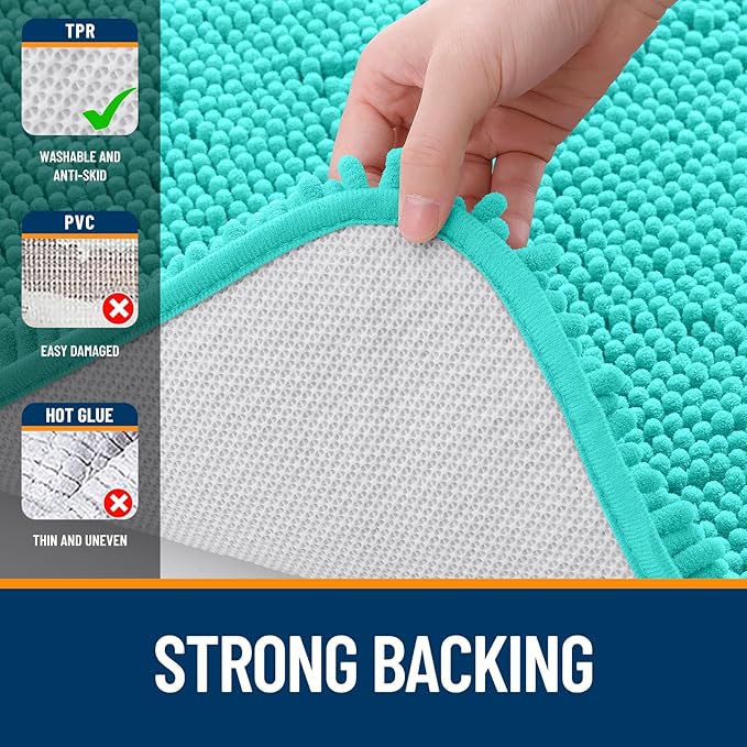 OLANLY Bathroom Rugs 47x17, Extra Soft Absorbent Chenille Bath Rugs, Rubber Backing Quick Dry, Machine Washable Bath Mats for Bathroom Floor, Tub and Shower, Home Decor Accessories, Teal