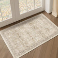 Beige Entryway Rug Indoor, 2x3 Small Door Rugs for Entry Way/Kitchen/Bathroom, Washable Non Slip Low Pile Thin Door Mat Indoor Entrance, Vintage Neutral Earth Tone Rug with Decorative Fringe