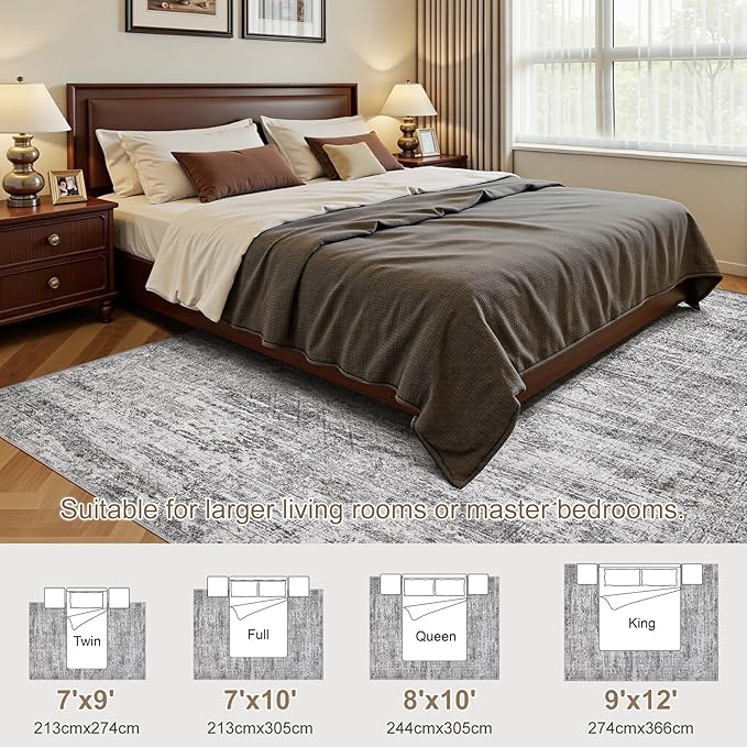 6x9 Area Rug Living Room Rugs - Washable Neutral Modern Abstract Soft Thin Rug Indoor Floor No Slip Rug Carpet for Bedroom Under Dining Table Home Office Decor - Light Gray