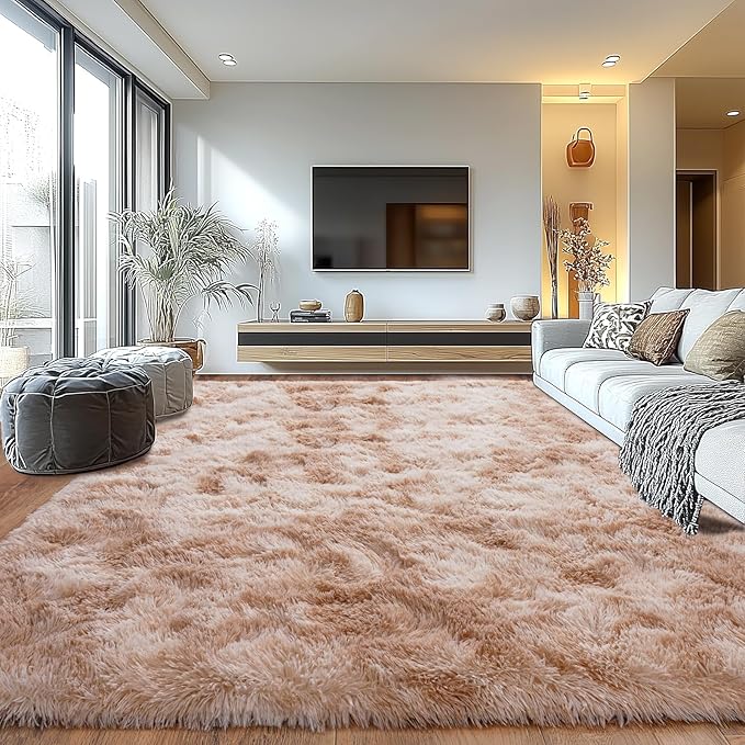 Upgrade Non-Slip Plush Rugs for Living Room, Soft Shaggy Carpets for Living Room, Fuzzy Rugs for Kids' Room, Perfect Decor for Modern Home Tie Dye Beige 5x7Feet