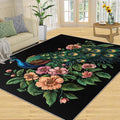 Peacock Peony Rugs for Bedroom - 8x10 Rug, Classic Peacock Peony Area Rugs for Living Room, Teal Turquoise Carpet, Floral Plant Washable Area Mat, Aesthetics Carpet - Peafowl Home Decor & Gifts