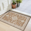 LUMI Indoor Thin Door Mat, 18x30 Washable Small Inside Doormat, Non Slip Low Pile Oriental Floor Carpet, Vintage Distressed Area Rug for Front Door,Entrance,Bedroom, Amber