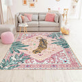 Pink Rug 5x7 Large Washable Animal Print Rug Non-Slip Tropical Jungle Indoor Carpet for Bedroom Nursery Dorm Kitchen Living Room Decor