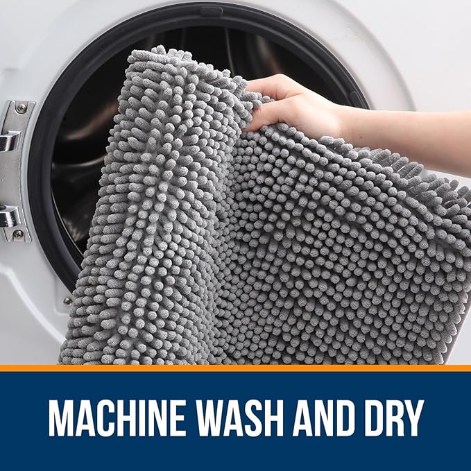 OLANLY Bathroom Rugs 47x24, Extra Soft Absorbent Chenille Bath Rugs, Rubber Backing Quick Dry, Machine Washable Bath Mats for Bathroom Floor, Tub and Shower, Home Decor Accessories, Grey