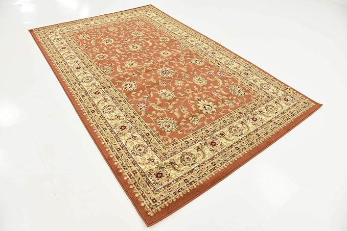 Unique Loom Voyage Collection Traditional Oriental Classic Intricate Design Area Rug (5' 0 x 8' 0 Rectangular, Terracotta/Ivory)