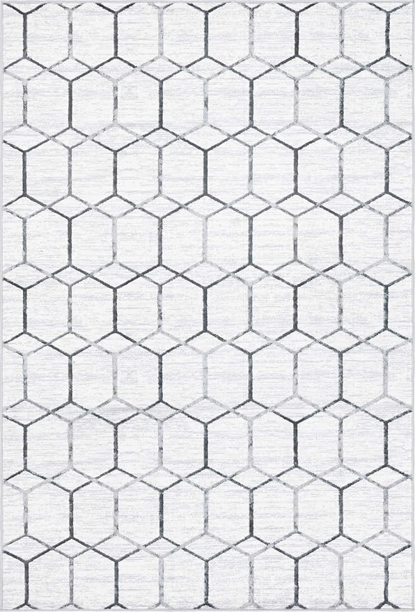 Rugs.com Lattice Trellis Collection Rug – 6' x 9' White Low-Pile Rug Perfect for Living Rooms, Large Dining Rooms, Open Floorplans