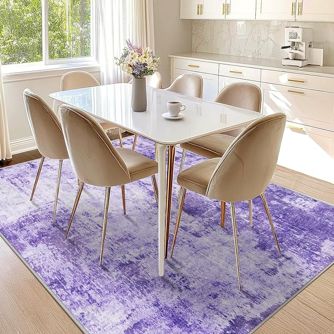 Washable Area Rugs 6'x8' Non-Slip Modern Abstract Soft for Living Room Entryway Bedroom Nursery, Print Pattern, Purple Gray Pink White
