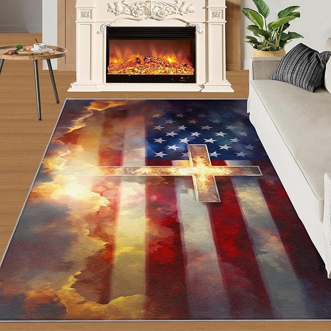 6x8 American Flag Classroom Rugs - Stars Stripes Playroom Rug, Independence Day Carpet Area Rug for Girls Bedroom Kids Room Basement Office Classroom