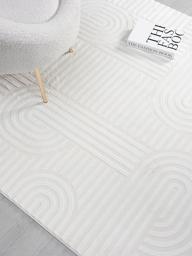Annabel Modern Geometric Area Rug for Living Room, 8x10 Contemporary Arched Cream Neutral Rug, Stain Resistant Non-Shedding Carpet for Bedroom, Dining Room or Kitchen (8' x 10', Cream)