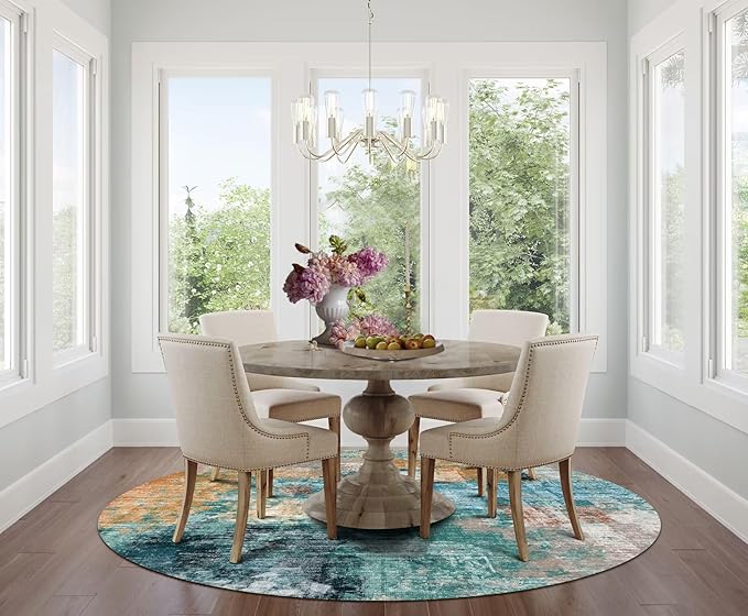 vivorug Round Rug 4ft Abstract Round Area Rug Non-Slip Indoor Carpet for Living Room Bedroom Entryway, Stain Resistant Home Decor Circle Rug, Rosy Clouds