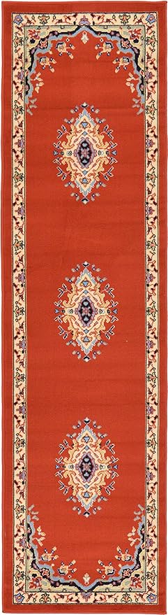 Unique Loom Reza Collection Traditional Persian Style Area Rug, 2 ft 2 in x 8 ft 2 in, Terracotta/Ivory