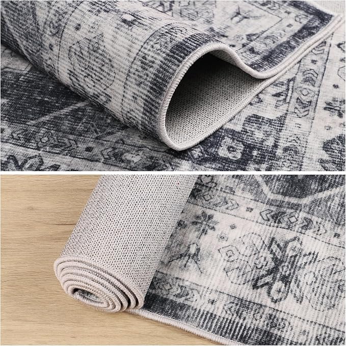 Dripex Vintage Washable Area Rug - 2x4 Indoor Door Mat Oriental Medallion Accent Throw Rug Distressed Foldable Non-Slip Low-Pile Bathroom Kitchen Rug for Entryway Laundry Room Living Room Bedroom