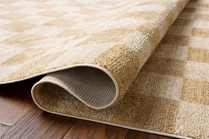 Loloi Chris Loves Julia Calvin Collection CLV-01 Wheat/Ivory 9'-6" x 12'-6" Area Rug Checkered Neutral Soft Living Room Bedroom Carpet
