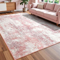Washable Abstract Rug, 4x6 Modern Area Rugs with Non-Slip Rubber Backed for Living Room, Thin but Soft Contemporary Carpet Kitchen Bedroom Decor, Pink