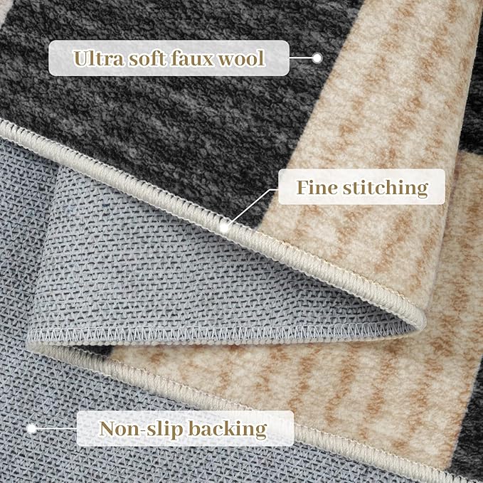LIVEBOX 4x6 Washable Area Rug Checkered, Non-Slip Small Entryway Rug Black Farmhouse Neutral Classic Geometric Boys Rug for Bedroom Living Room Low-Pile Carpet for Indoor Kitchen Bathroom(Black 4'x6')