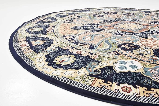 Unique Loom Narenj Collection Classic Traditional Medallion Textured Design Area Rug, 10' 0" x 10' 0", Navy Blue/Tan