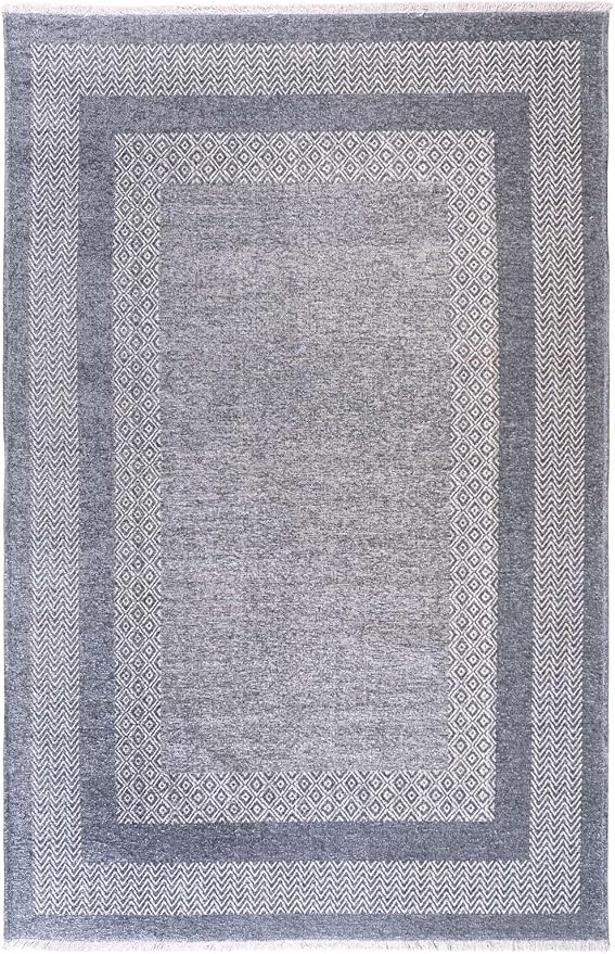 Alfa Rich 7x10 Light Blue Washable Area Rugs for Living Room Bedroom Kitchen Dining Cotton Decor Rug
