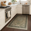 Medallion 4x5 Throw Rug for Large Kitchen, Distressed Vintage Small Area Rugs for Living Room Bedroom, Washable Non Slip Thin Carpet Rug for Home Office/Bathroom/Foyer, Multi Brown/Olive