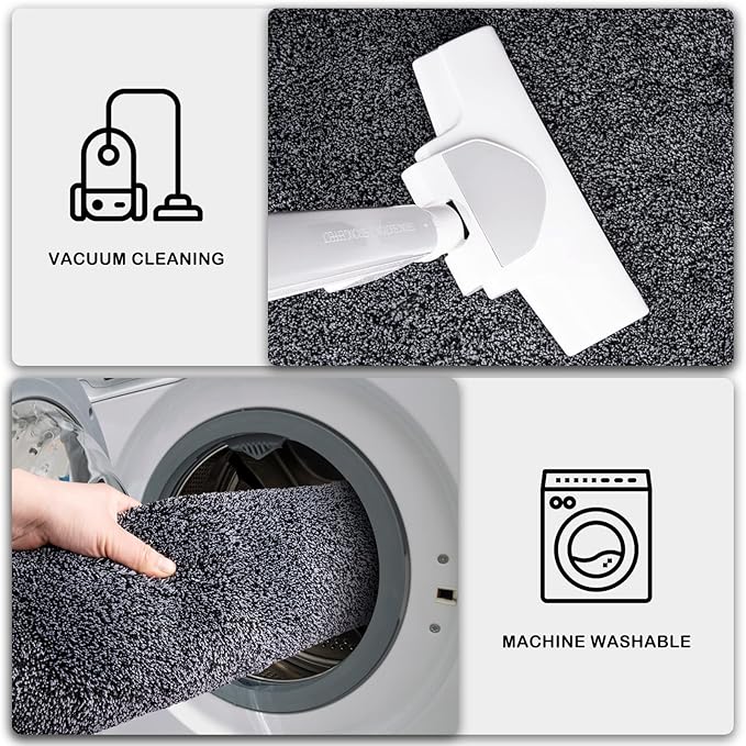 PURRUGS Easy Care Area Rug 4ft x 6ft, Non-Slip Machine Washable Door Mat, Stain Resistant Accent Rug for Entry, Hallway, Bedroom, Living Room and Mudroom, Bluish Grey-Black