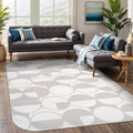 Beverly Rug Modern Geometric Area Rug 6x9 Low-High Pile Durable Soft Abstract Circular Indoor Rugs for Living Dining Room Office Stain Resistant Non Shedding Casual Indoor Carpet Beige White 6 x 9