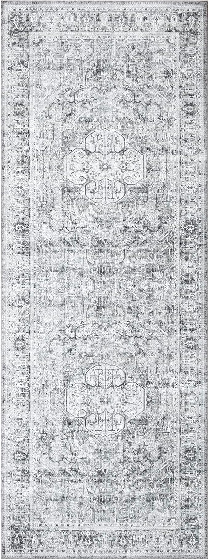 Bloom Rugs Washable Non-Slip 10 ft Runner - Gray/Charcoal Traditional Medallion Runner for Entryway, Hallway, Bathroom, and Kitchen - Exact Size: 2.5' x 10'