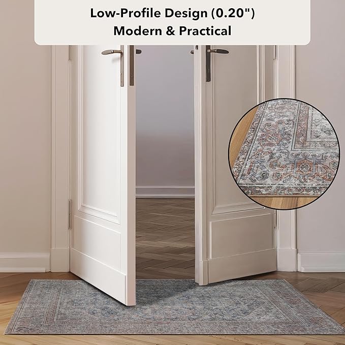 Kuden 3x5 Small Rug, Machine Washable, Non-Slip Backing, Vintage Style, Soft, Low Pile, Area Rugs for Entryway Kitchen Indoor Entrance