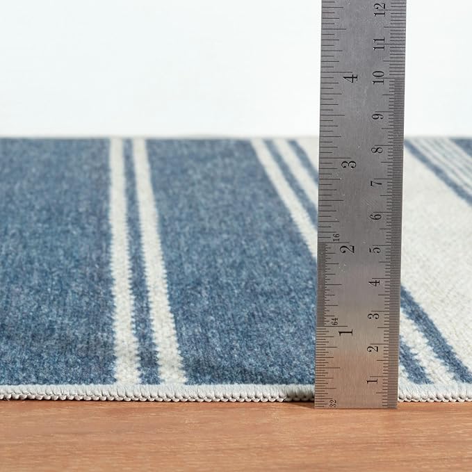 Dash & Albert Bowman Stripe Blue Machine Washable Rug, 2 X 3 Feet, Blue Stripe Pattern