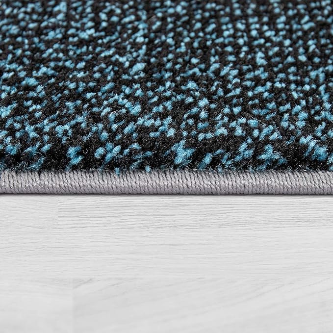 Paco Home Modern Area Rug Bordered with Geometric Pattern Turquoise Grey with Contour Cut, Size: 2'8" x 9'10"