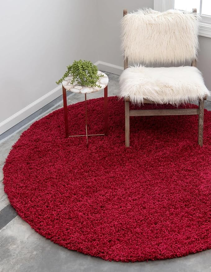 Unique Loom Solid Shag Collection Area Rug (6' 1" Round, Cherry Red)
