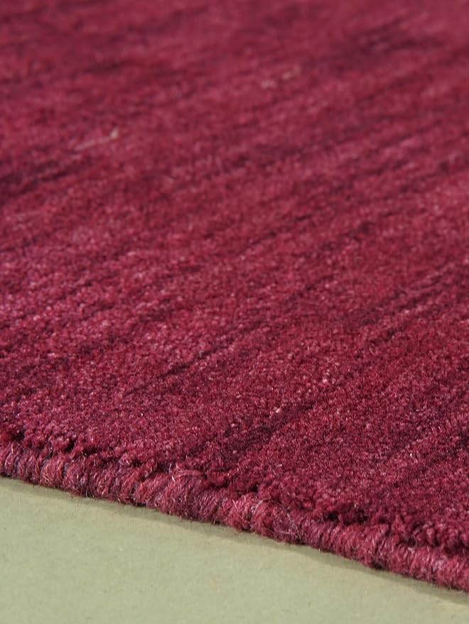 Hand Knotted Loom Wool ECO-Friendly Area Rugs - 2'6"x8', Runner, Dark Red Color, Solid Plain Design, High Pile Handmade Anti Skid Area Rugs for Living Room, Bed Room (L00111)