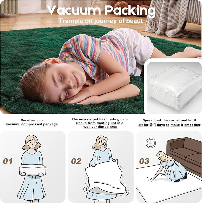 5x7 Dark Green Rugs for Living Room Bedroom, Fluffy Large Area Rug Soft Shag Non-Slip Carpet for Kids Boys and Girls Room Dorm Home Decor (5ft x 7ft)