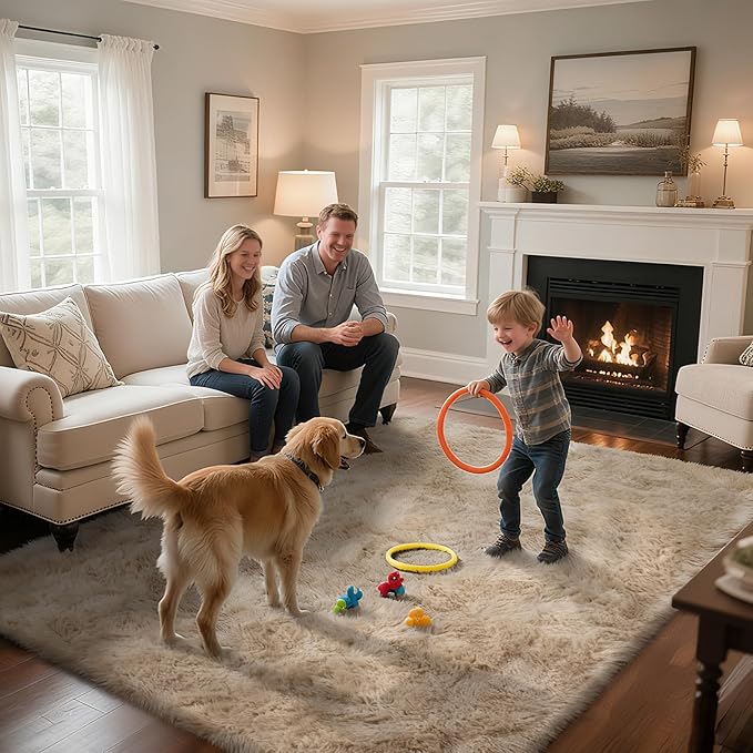Fluffy Rug Shaggy Area Rug, Beige 5x8 Area Rugs for Bedroom, Small Bedside Rug, Soft Fluffy Shaggy Entryway Throw Rugs for Living Room Bedroom Kids Room Home Decor