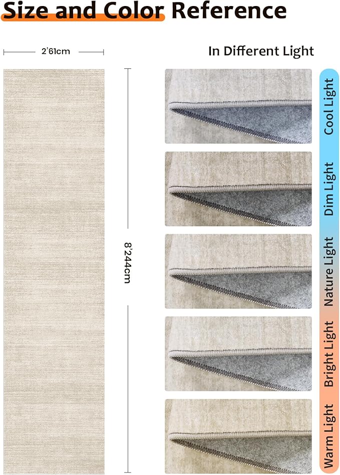 Art&Tuft Washable Runner Rug - 2x8 Kitchen Runner Rug Non-Slip Soft Low Pile Rug Runners for Hallways Bedroom Bathroom Laundry Living Room, Beige