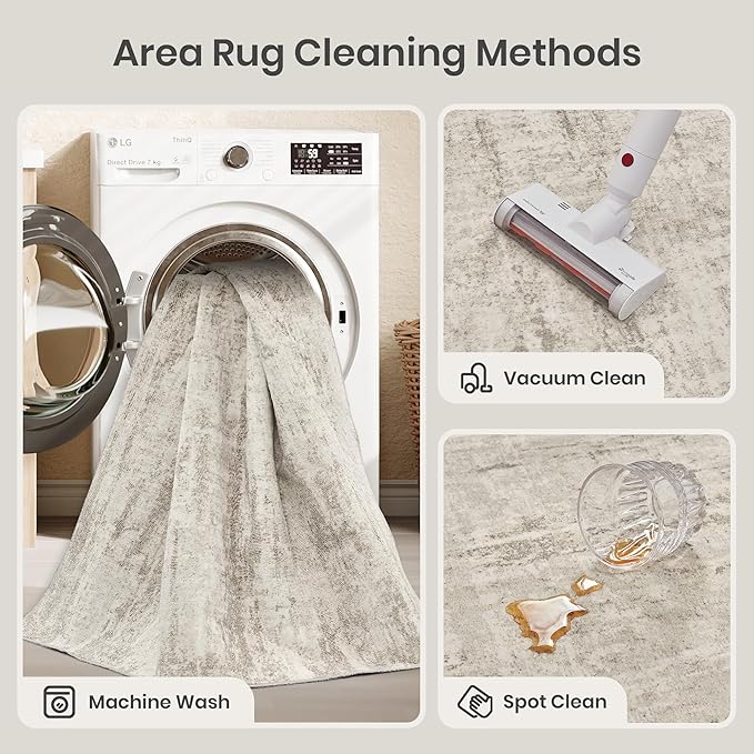 Valenrug Washable Rug 8x10 - Stain Resistant 8x10 Area Rugs for Living Room, Non Slip Backing Printed Rugs for Bedroom, Folable Machine Washable Area Rug(Beige,8'x10')