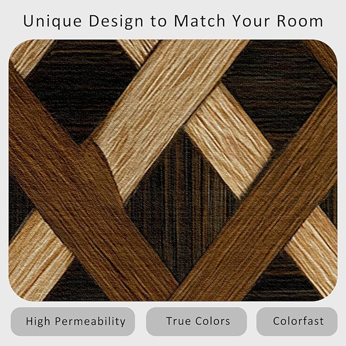 Checkered Rug, Washable 5x7 Rug for Living Room, Wood Grain Patterned Indoor Carpet, Checkered Geometric Decor for Home, Bedroom, Soft Non Slip Thin Design FER28