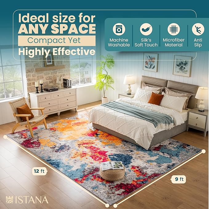 Istana 9x12 Area Rug - Multi Colors 9 x 12 Area Rugs for Living Room - Foldable 9x12 Rugs for Bedroom/Living Room Rug - Stain Resistant Washable Rugs - Eco-Friendly Area Rugs