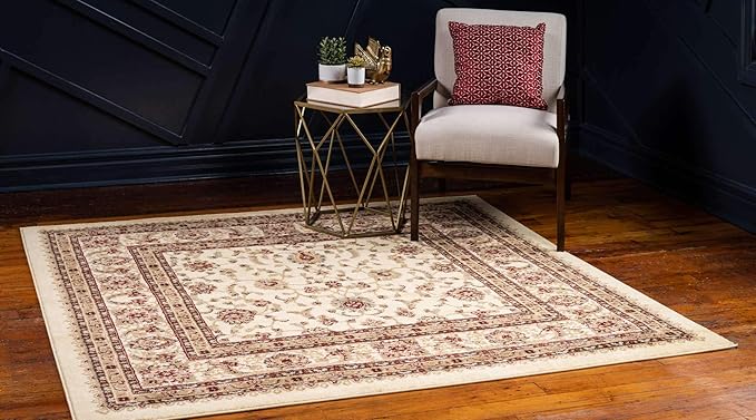 Unique Loom Voyage Collection Traditional Oriental Classic Intricate Design Area Rug (8' 0 x 8' 0 Square, Ivory/Gold)