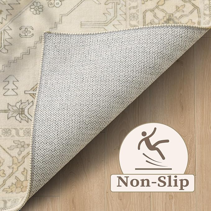 SERISSA Boho Rugs for Entryway, 2x3 Beige Entryway Rug Non-Slip Washable Small Area Rug, Ultra Soft Oriental Vintage Low-Pile Indoor Door Mat Floor Carpet for Entrance Bedroom Kitchen Bathroom