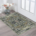 KOZYFLY Small Area Rug 2x3 Ft Rugs for Entryway Washable Boho Entry Rug Non Slip Door Mat Indoor Entrance Faux Wool Vintage Printed Kitchen Rug Throw Rugs for Entrance Kitchen, Charcoal/Green/Olive