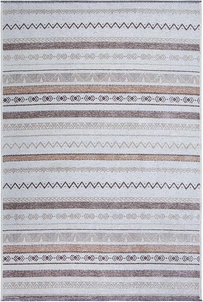 Alfa Rich 5x8 Beige Gray Washable Area Rugs for Living Room Bedroom Kitchen Cotton Decor Rug