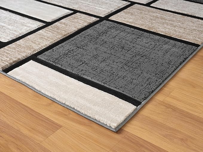 Geometric 8x10 Area Rug - Decorative Home & Office Rug - Non-Fading Polyester Material - Carpet Modern Abstract Rug Living Room Dining Bedroom Rug - Sand 8x10