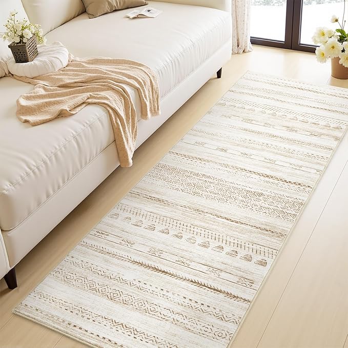 2x8 Runner Rug Machine Washable Non Slip Area Rug Distressed Neutral Moroccan Boho Rug Ultra Soft Floor Runners for Hallways for Entryway Laundry Room Kitchen, Brown